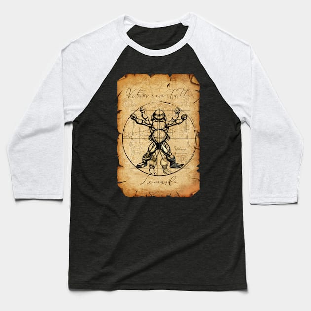 TNMT Leonardo Vitruvian Man - Teenage Mutant Ninja Turtles Baseball T-Shirt by Simontology